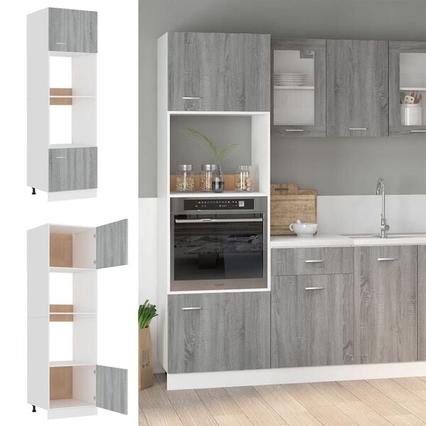 vidaXL Meuble micro-ondes "Lyon" Gris Sonoma 60 x 57 x 207 cm Bois d'ing&eacute;nierie