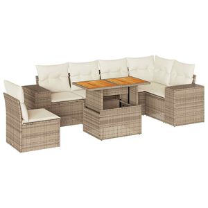 vidaXL Salon de jardin avec coussins 7 pcs beige r&eacute;sine tress&eacute;e