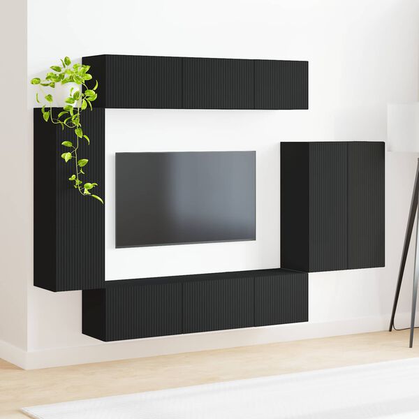 vidaXL Ensemble de meuble TV mural Montage mural 6 pcs Noir