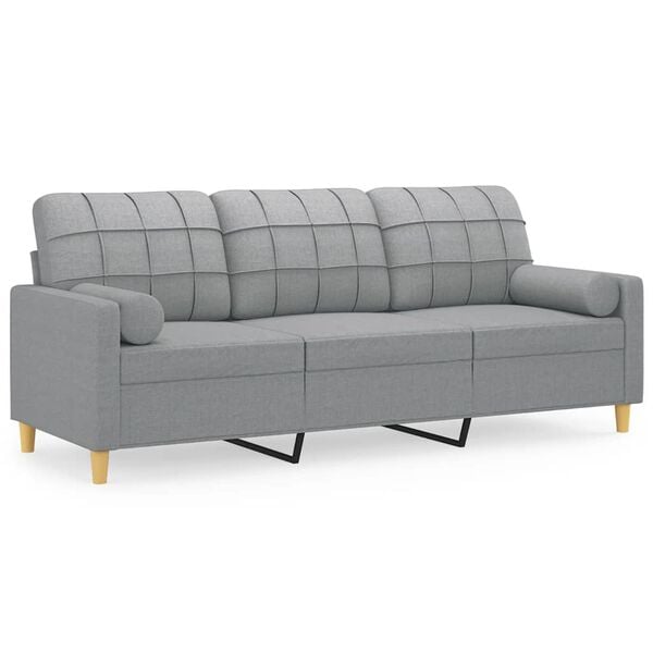 vidaXL Canap&eacute; 3 places avec oreillers gris clair 180 cm tissu