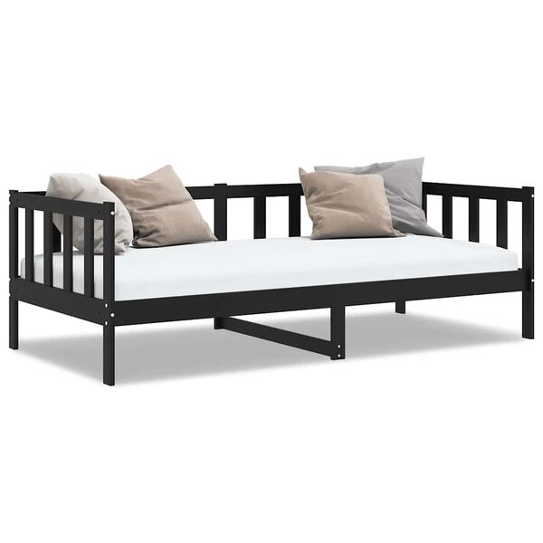 vidaXL Lit de jour sans matelas noir bois de pin massif 90x200 cm