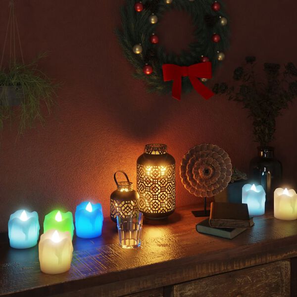 vidaXL Bougies &eacute;lectriques sans flamme &agrave; LED color&eacute;es 24 pcs