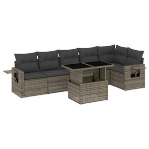 vidaXL Salon de jardin avec coussins 7 pcs gris r&eacute;sine tress&eacute;e