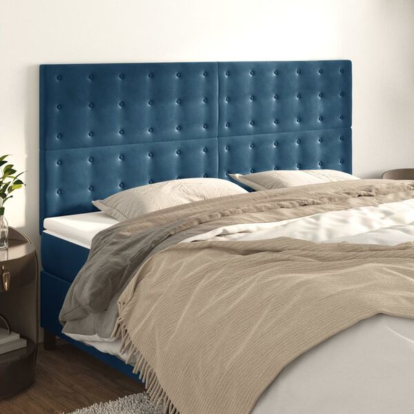 vidaXL T&ecirc;te de lit Bleu fonc&eacute; 180 x 5 x 118/128 cm Velours