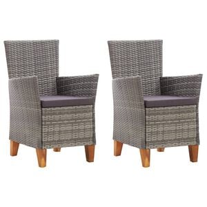 vidaXL Chaises de jardin lot de 2 avec coussins R&eacute;sine tress&eacute;e Gris