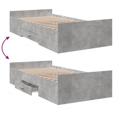 vidaXL Cadre de lit avec tiroirs sans matelas gris béton 75x190 cm