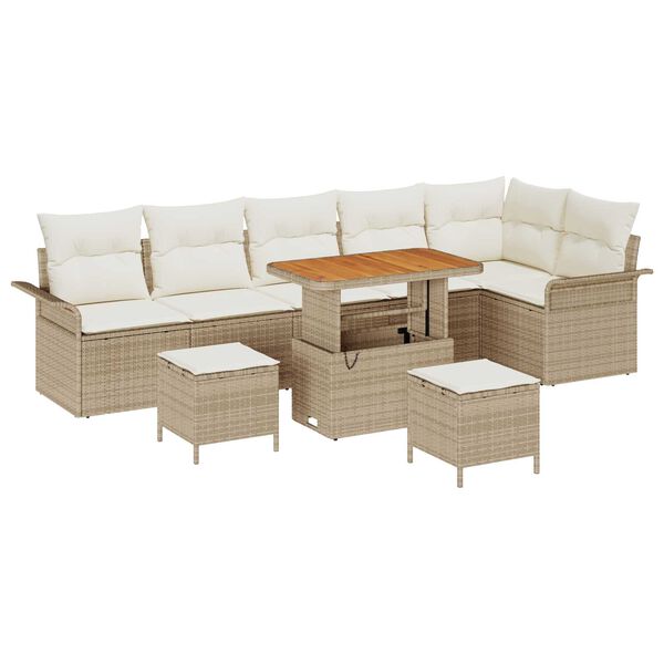 vidaXL Ensemble de canap&eacute; de jardin avec coussin 9 pcs Beige polyrotin
