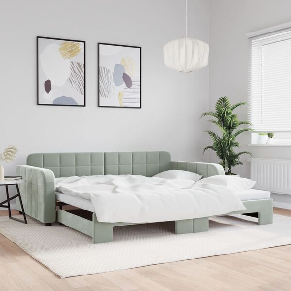vidaXL Lit de jour avec gigogne sans matelas gris clair 100x200 cm