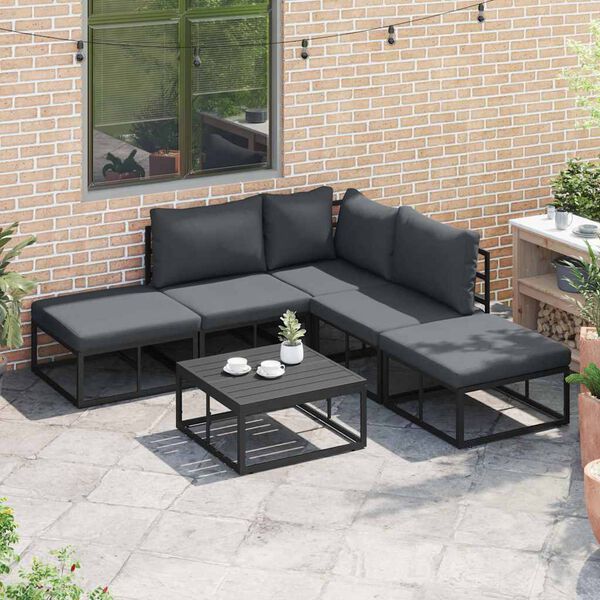 vidaXL Ensemble de canap&eacute; de jardin avec coussin 6 pcs Noir Aluminium