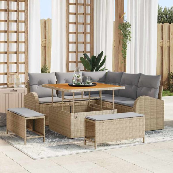 vidaXL Ensemble de canapé de jardin 8 pcs Beige Poly rotin