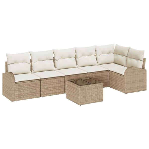 vidaXL Ensemble de canap&eacute; de jardin 7 pcs Beige polyrotin