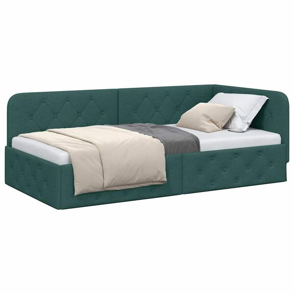 vidaXL Cadre de lit d'angle Vert fonc&eacute; 100 x 200 cm tissu