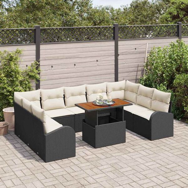vidaXL Ensemble de canapé de jardin avec coussin 10 pcs Noir et crème