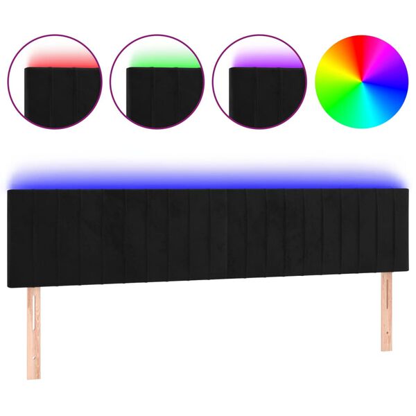 vidaXL T&ecirc;te de lit &agrave; LED Noir 180x5x78/88 cm Velours