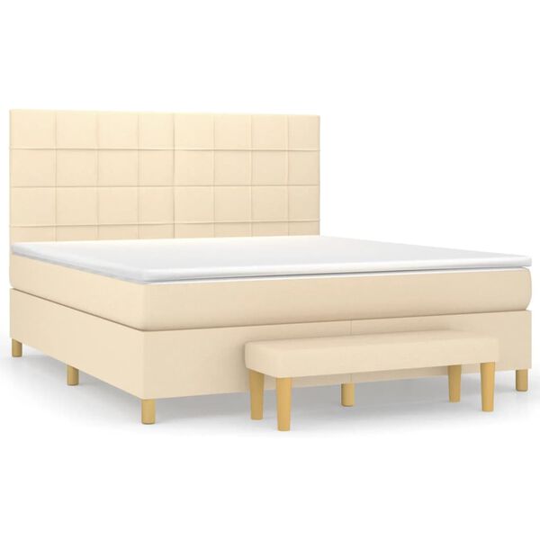 vidaXL Sommier &agrave; lattes de lit avec matelas Cr&egrave;me 180x200 cm Tissu