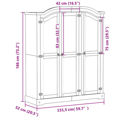 vidaXL Garde-robe Corona 151,5x52x186 cm bois de pin massif