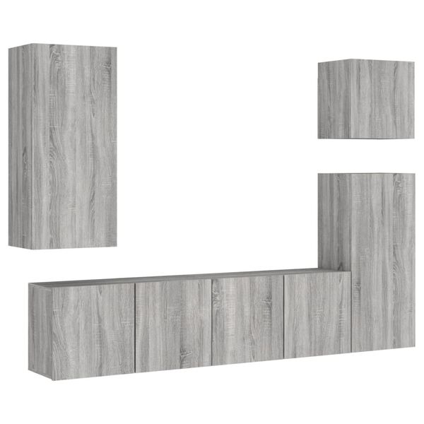 vidaXL Unit&eacute;s murales TV 5 pcs sonoma gris bois d'ing&eacute;nierie