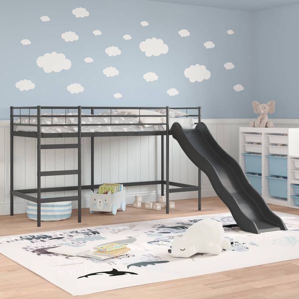 vidaXL Lit superpos&eacute; pour enfants avec toboggan Noir et anthracite