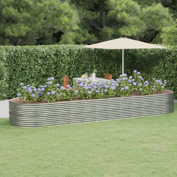 vidaXL Lit sur&eacute;lev&eacute; de jardin Acier enduit de poudre Argent&eacute;