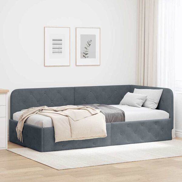 vidaXL Cadre de lit d'angle Gris fonc&eacute; 90 x 200 cm Velours