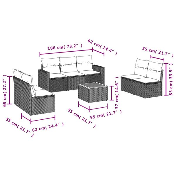 vidaXL Salon de jardin avec coussins 8 pcs beige r&eacute;sine tress&eacute;e
