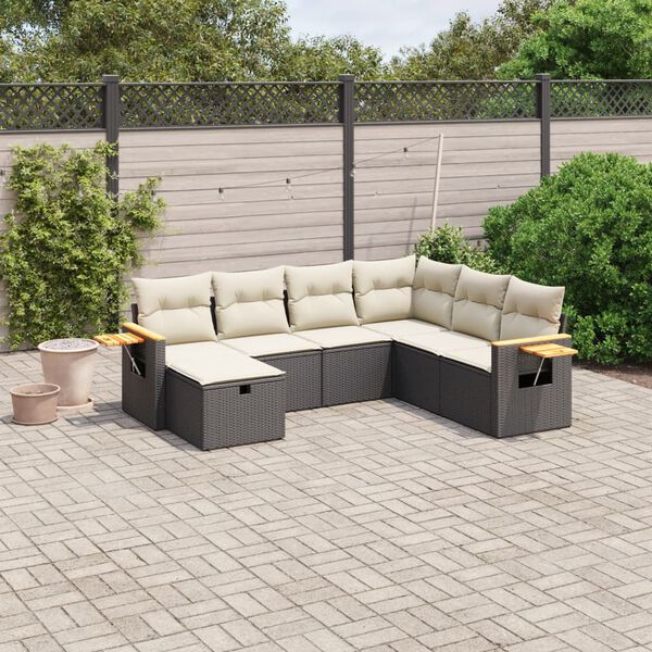 vidaXL Salon de jardin 7 pcs avec coussins noir r&eacute;sine tress&eacute;e