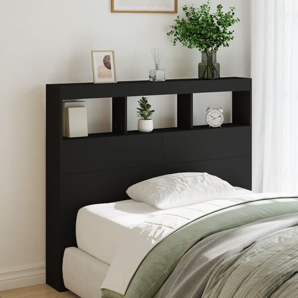 vidaXL Armoire t&ecirc;te de lit avec LED noir 120x17x102 cm