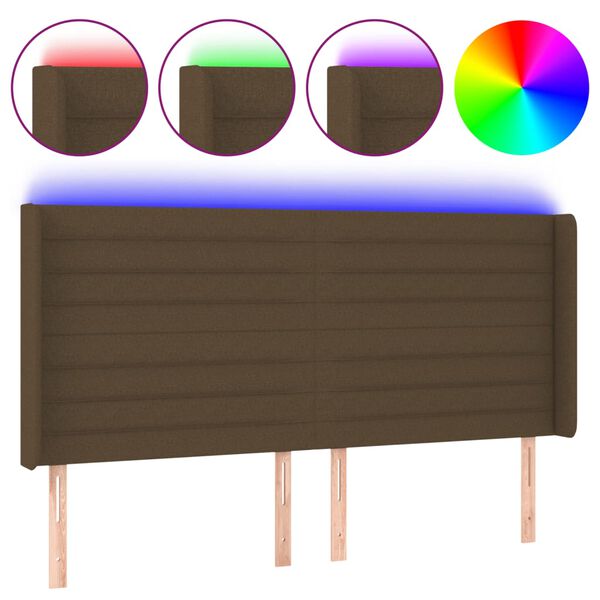 vidaXL T&ecirc;te de lit &agrave; LED Marron fonc&eacute; 183x16x118/128 cm Tissu
