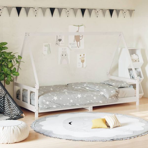 vidaXL Cadre de lit pour enfants blanc 90x200 cm bois de pin massif