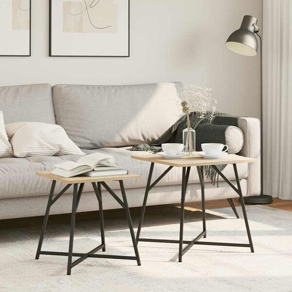 vidaXL Ensemble de tables d'appoint 2 pcs Ch&ecirc;ne Sonoma et noir