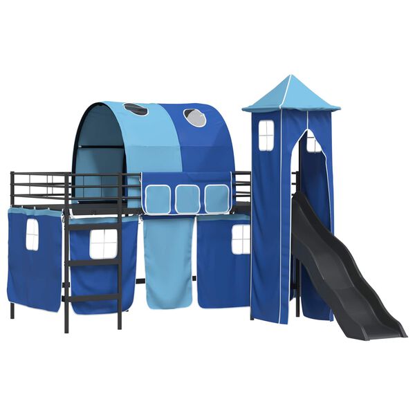 vidaXL Lit mezzanine pour enfants Noir et Bleu 90 x 200 cm M&eacute;tал