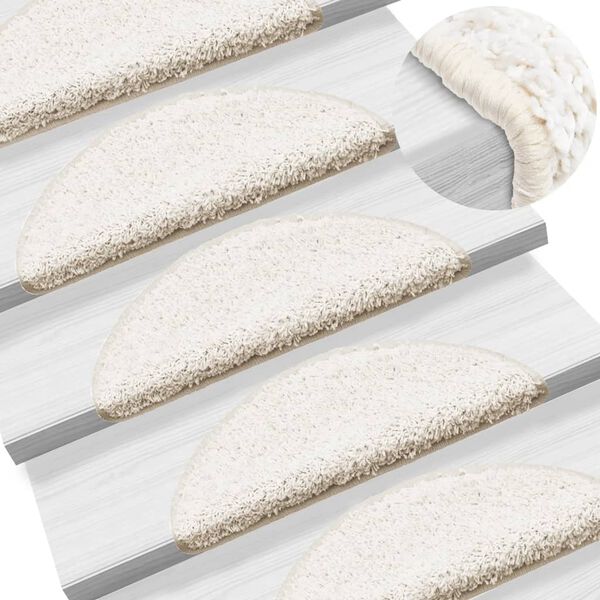 vidaXL Tapis d'escalier 15 pi&egrave;ces 56 x 17 x 3 cm Blanc Demi-rond