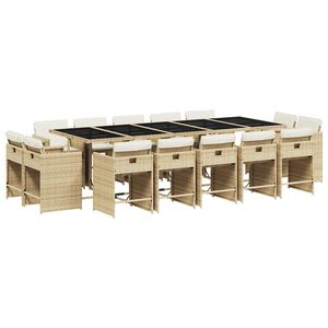 vidaXL Ensemble &agrave; manger de jardin et coussins 15 pcs beige