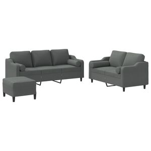 vidaXL Ensemble de canap&eacute;s 3 pcs coussins gris fonc&eacute; tissu