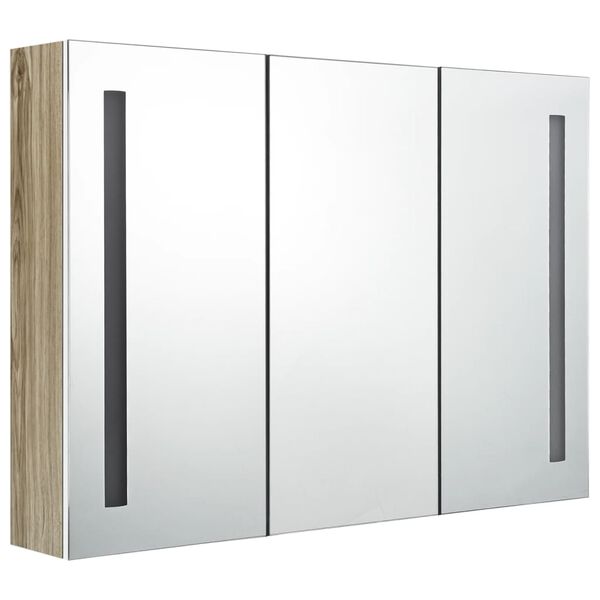 vidaXL Armoire de salle de bain &agrave; miroir LED 89x14x62cm blanc et ch&ecirc;ne