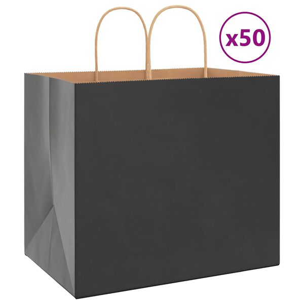 vidaXL Sacs en papier 50 pcs avec poign&eacute;es noir 32x22x28 cm