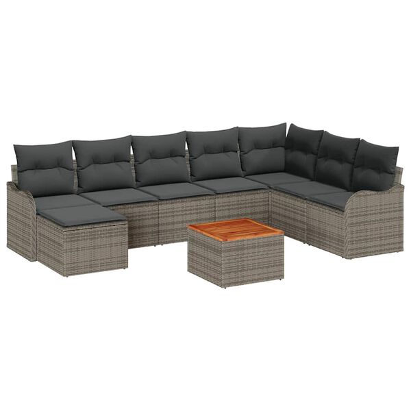 vidaXL Ensemble de canap&eacute; de jardin avec stockage 9 pcs Gris polyrotin