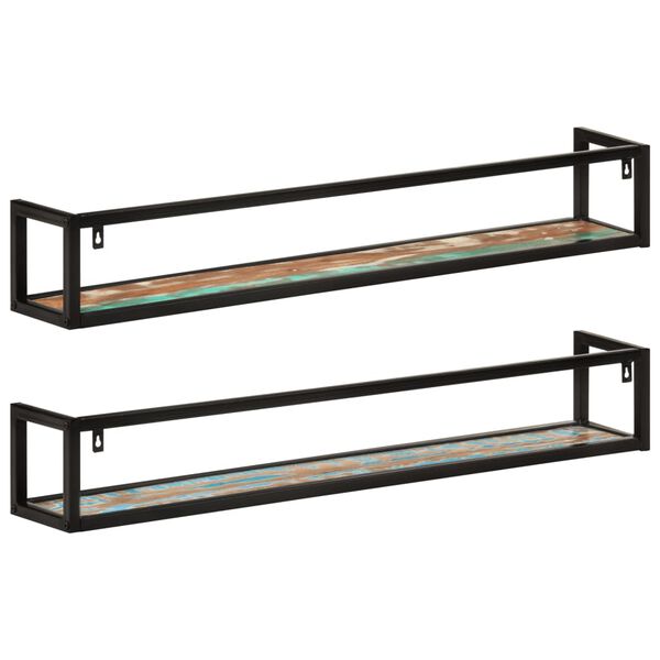vidaXL &Eacute;tag&egrave;res murales 2 pcs 110x17x17cm bois r&eacute;cup&eacute;ration massif/fer