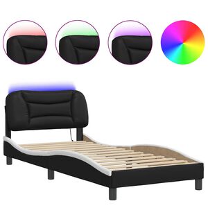 vidaXL Cadre de lit avec LED sans matelas Hvar noir et blanc 80x200 cm