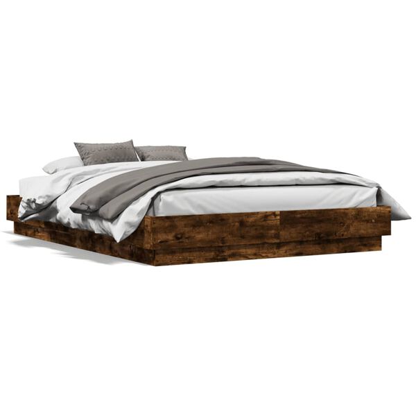 vidaXL Cadre de lit sans matelas ch&ecirc;ne fum&eacute; 135x190 cm