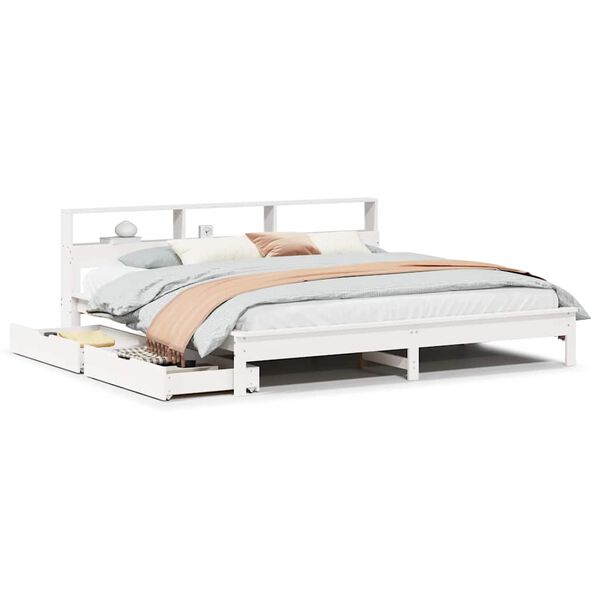vidaXL Lit biblioth&egrave;que sans matelas blanc 180x200 cm bois pin massif