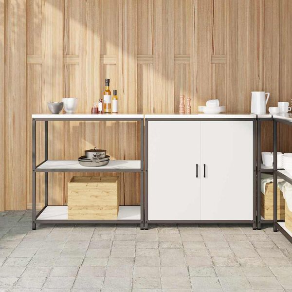 vidaXL Ensemble de rangement cuisine 2 pcs Blanc Acier lamin&eacute; &agrave; froid