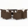 vidaXL Ensemble &agrave; manger de jardin et coussins 9 pcs Poly rotin Marron