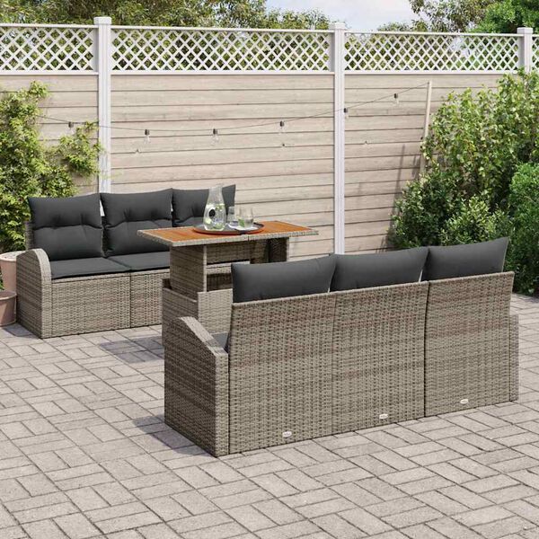 vidaXL Ensemble de canap&eacute; de jardin 7 pcs Gris Poly rotin
