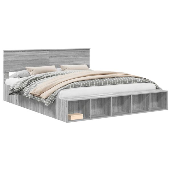 vidaXL Cadre de lit Gris Sonoma 200 x 200 cm Bois d'ing&eacute;nierie