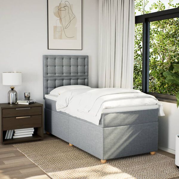 vidaXL Sommier &agrave; lattes de lit avec matelas Gris clair 100x200cm Tissu