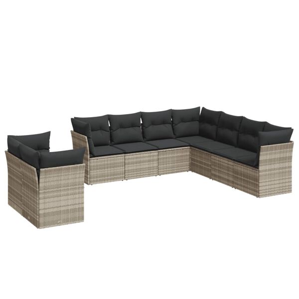 vidaXL Salon de jardin 9 pcs avec coussins gris clair r&eacute;sine tress&eacute;e