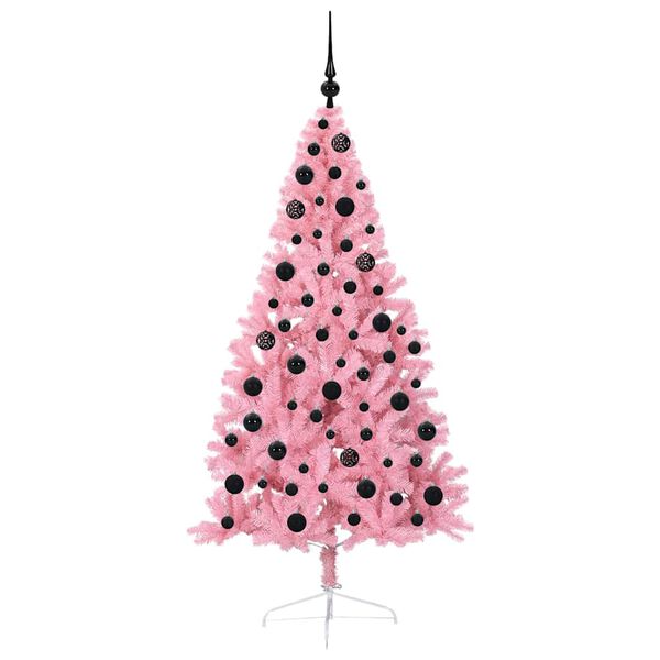 vidaXL Sapin de No&euml;l artificiel pr&eacute;-&eacute;clair&eacute; Rose 180 cm PVC