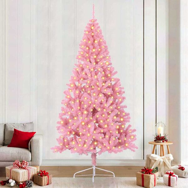vidaXL Sapin de No&euml;l artificiel pr&eacute;-&eacute;clair&eacute; Rose 240 cm PVC