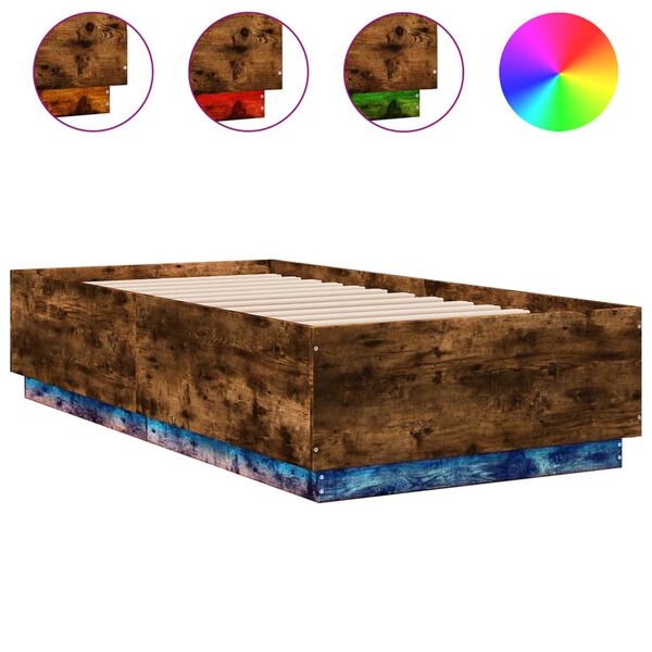 vidaXL Cadre de lit avec LED sans matelas ch&ecirc;ne fum&eacute; 75x190 cm